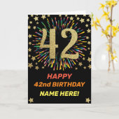 42誕生日Fireworksレインボー金ゴールドおもしろい カード (黄色い花)