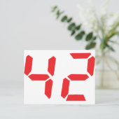 42 四十二 赤いデジタル目覚まし時計の数字 ポストカード (スタンド正面)