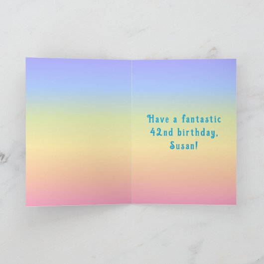 42nd Birthday — Fun Cake & Candles, w/ Custom Name カード (内部)