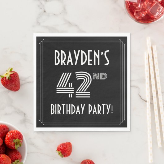 42nd Birthday Party: Art Deco Style + Custom Name スタンダードランチョンナプキン (インサイチュ)