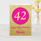 42nd Happy Birthday Hot Pink and Gold Glitter カード (黄色い花)