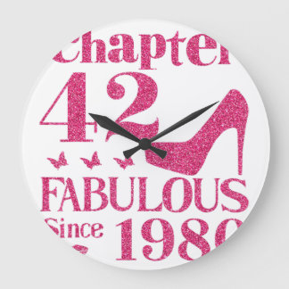 42th Birthday Chapter 42 Fabulous Since 1980  ラージ壁時計