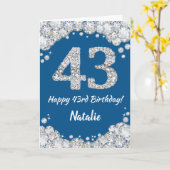 43台目の誕生日ブルーアンドシルバーグリッターカード カード (黄色い花)
