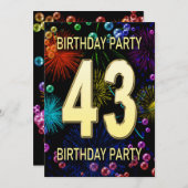 43回目の誕生日パーティーの招待状Fireworksのバブル 招待状 (正面/裏面)