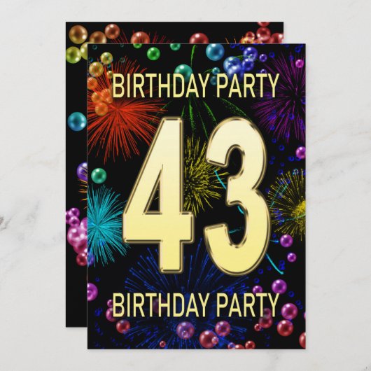 43回目の誕生日パーティーの招待状Fireworksのバブル 招待状 (正面/裏面)