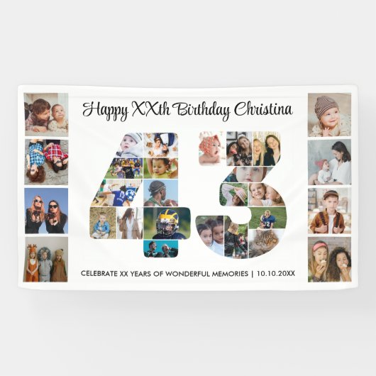 43歳の誕生日パーティーナンバー43フォトコラージュ 横断幕 (横)