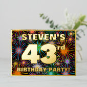 43歳の誕生日パーティー - 楽しくカラフルな花火のデザイン 箔招待状 (立ち正面)