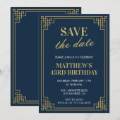 43歳の誕生日招待状メンズSave the date Navy 招待状 (正面/裏面)