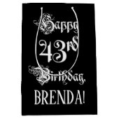 43歳の誕生日：おしゃれでエレガントなスクリプト + オーダーメイドのお名前 ミディアムペーパーバッグ (正面)