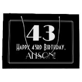43歳の誕生日:アートデコスタイルの「43」名前付き ラージペーパーバッグ (裏面)