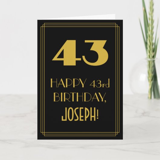 43歳の誕生日~アールデコ調の見た目「43」と名前 カード (正面)
