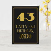 43歳の誕生日~アールデコ調の見た目「43」と名前 カード (黄色い花)