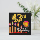 43歳の誕生日 ゴールドキャンドルとバルーンメタリック 招待状 (スタンド正面)