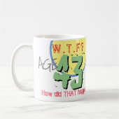 43歳。WTF?どうしたんだ！コーヒーマグ コーヒーマグカップ (左)