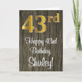 43番目の誕生日エレガント:フェイク金ゴールドルック数、フェイク木材 カード (正面)