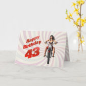 43番目の誕生日カードとバイクの女の子 カード (黄色い花)