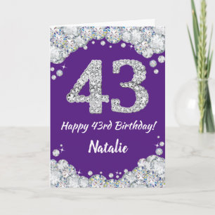43番目の誕生日パープルとシルバーグリッターカード カード