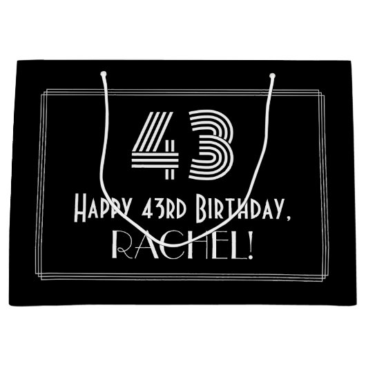 43番目の誕生日:インスパイアアールデコの「43」の外観と名前 ラージペーパーバッグ (正面)