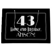 43番目の誕生日:インスパイアアールデコスタイル「43」、名前 ラージペーパーバッグ (正面)