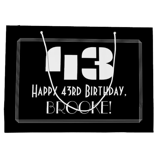 43番目の誕生日~インスパイアアールデコルック"43" +名前 ラージペーパーバッグ (裏面)