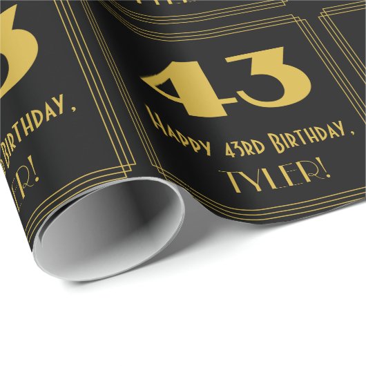 43番目の誕生日-インスパイアアールデコルック"43" & Name ラッピングペーパー (ロールコーナー)