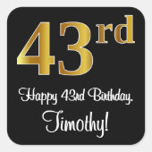 43番目の誕生日-エレガント豪華なフェイク金ゴールドルック# スクエアシール (正面)