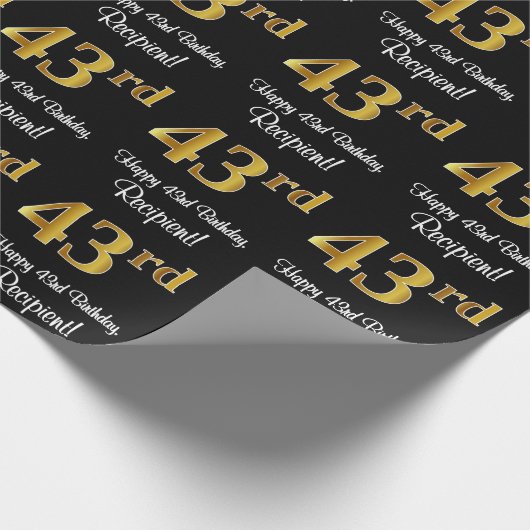 43番目の誕生日:エレガント豪華なフェイク金ゴールドルック# ラッピングペーパー (角)