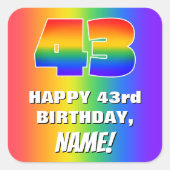 43番目の誕生日: カラフル、おもしろいレインボーパターン# 43 スクエアシール (正面)