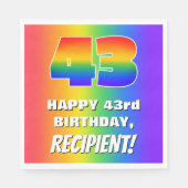 43番目の誕生日: カラフル、おもしろいレインボーパターン# 43 スタンダードランチョンナプキン (正面)
