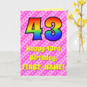 43番目の誕生日:ピンクのストライプハート、レインボー# 43 カード (黄色い花)