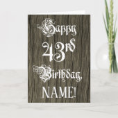 43番目の誕生日: ファンシー、エレガント文字フェイク、木目 カード (正面)