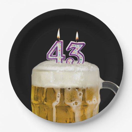 43誕生日ビールオンブラック紙プレート ペーパープレート (正面)