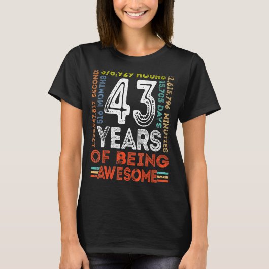 43誕生日素晴らし43歳ヴィンテージレトロ5 Tシャツ (正面)
