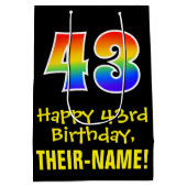 43誕生日:おもしろいはっきりした、カラフルレインボー「43」 ミディアムペーパーバッグ (裏面)