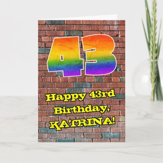 43誕生日:おもしろいグラフィティインスパイアレインボー43 カード (正面)