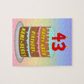 43誕生日:おもしろいケーキとキャンドル+名前をカスタムする ジグソーパズル (横)