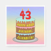 43誕生日:おもしろいケーキとキャンドル+名前をカスタムする スタンダードランチョンナプキン (正面)