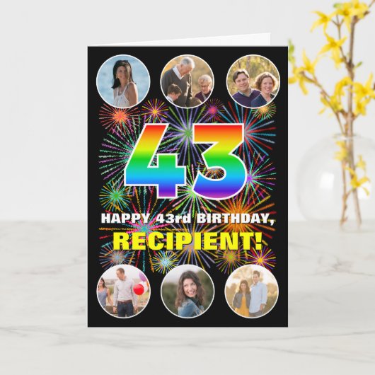 43誕生日:おもしろいレインボー#、名前をカスタムする&写真 カード (黄色い花)