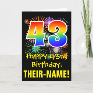 43誕生日:おもしろい花火パターン+虹43 カード