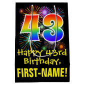 43誕生日:おもしろい花火パターン+虹43 ミディアムペーパーバッグ (裏面)