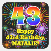 43誕生日:おもしろい花火ルック、虹# 43 スクエアシール (正面)