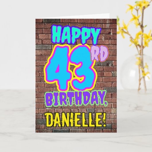 43誕生日-おもしろい、アーバングラフィティインスパイアルック カード (黄色い花)