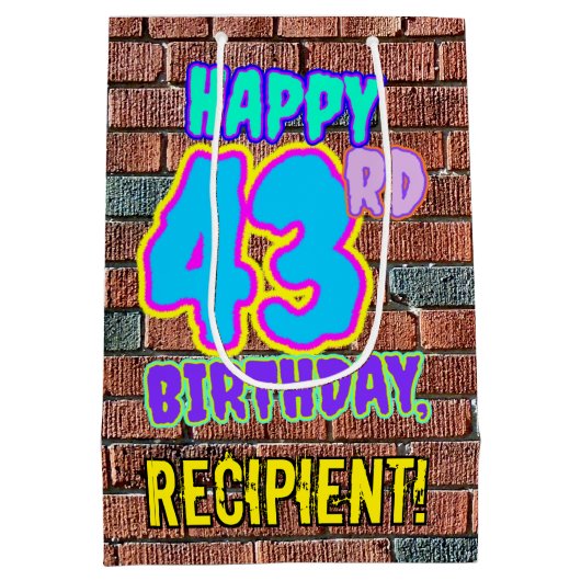 43誕生日:おもしろい、アーバングラフィティインスパイアルック ミディアムペーパーバッグ (裏面)