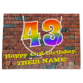 43誕生日:おもしろい、グラフィティインスパイアレインボーー# 43 ラージペーパーバッグ (正面)