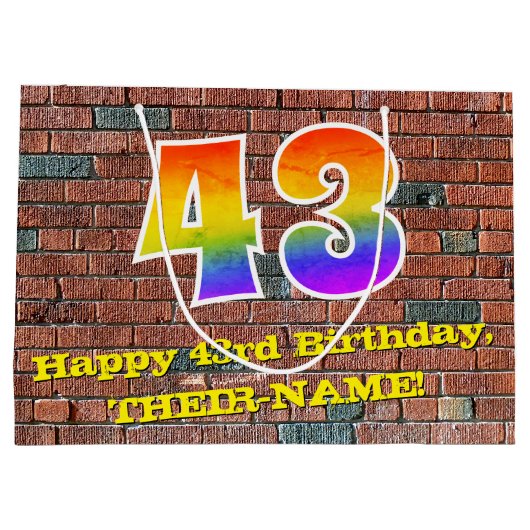 43誕生日:おもしろい、グラフィティインスパイアレインボーー# 43 ラージペーパーバッグ (裏面)