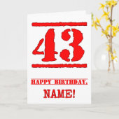 43誕生日:おもしろい、赤ゴムスタンプルックインスパイアス カード (黄色い花)