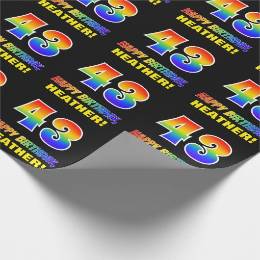 43誕生日:はっきりした,おもしろい,シンプル虹， 43 ラッピングペーパー (角)