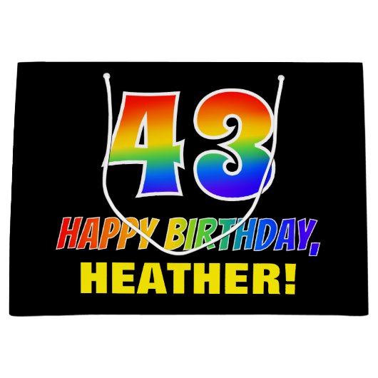 43誕生日:はっきりした,おもしろい,シンプル虹, 43 ラージペーパーバッグ (正面)