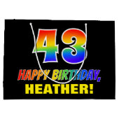 43誕生日:はっきりした,おもしろい,シンプル虹, 43 ラージペーパーバッグ (裏面)