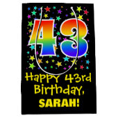 43誕生日:カラフルスターズパターン&レインボー43 ミディアムペーパーバッグ (正面)